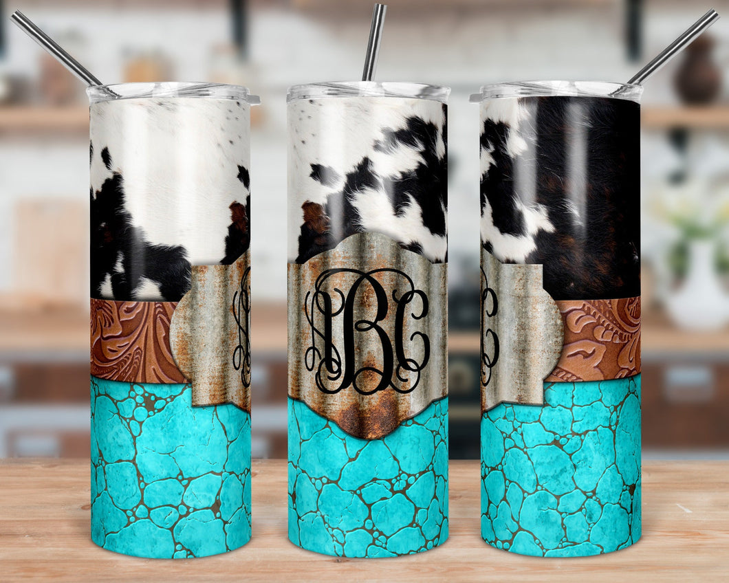 Cow Print and Turquoise Sublimation Tumbler