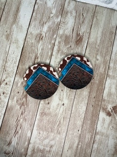 Cow Print and Turquoise Car Coaster