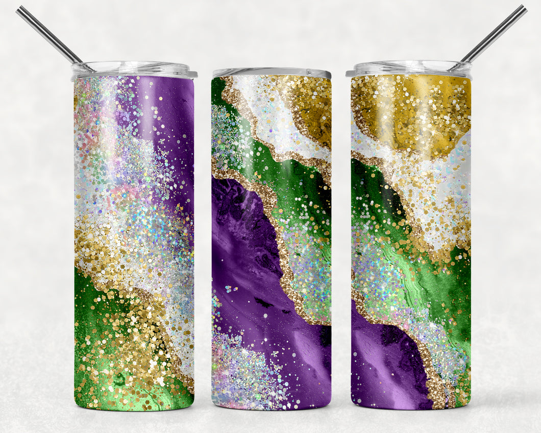 Mardi Gras Glitter Sublimation Tumbler