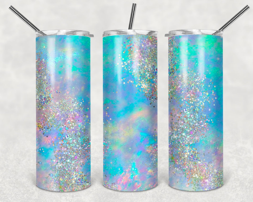 16oz Tapered Stainless Steel Rainbow Sparkle Straw Cup Sublimation